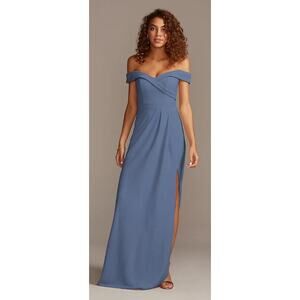 David's Bridal Dusty Blue Crepe dress Size 10
